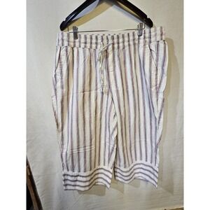 lane bryant women sz 18/20 Linen Blend Wide Leg red/blue/white stripe crop pants